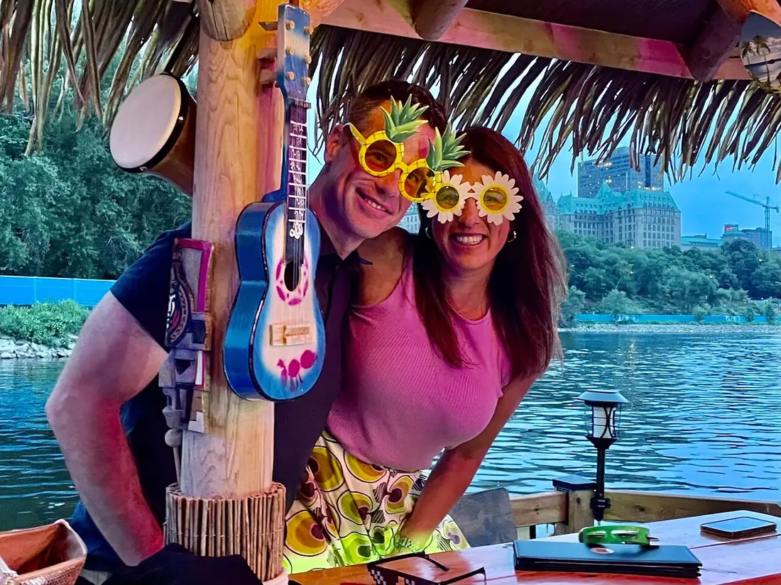A couple on an evening cruise